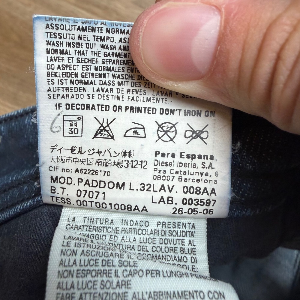 Diesel Paddom Jeans Mens 29x30 Blue Dark Wash Straight Leg Stretch Made in Italy - Picture 9 of 15